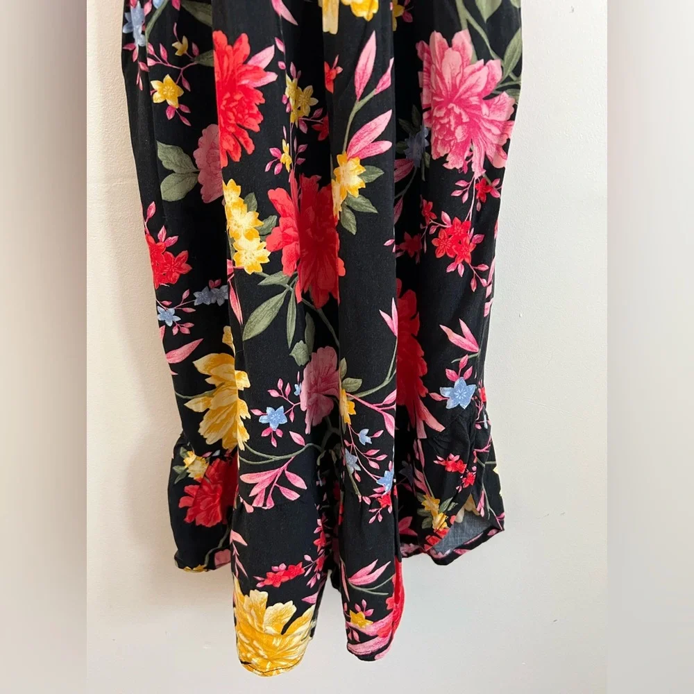 Old Navy Girls Floral Midi Dress | Size S (6–7) | Black Pink Yellow Sleeveless